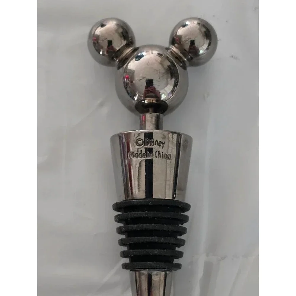 Disney Mickey Mouse Head Wine Bottle Stopper Silver Chrome Barware